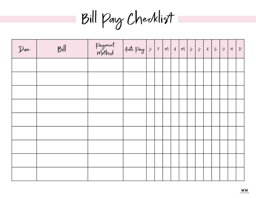printable monthly bill pay checklist