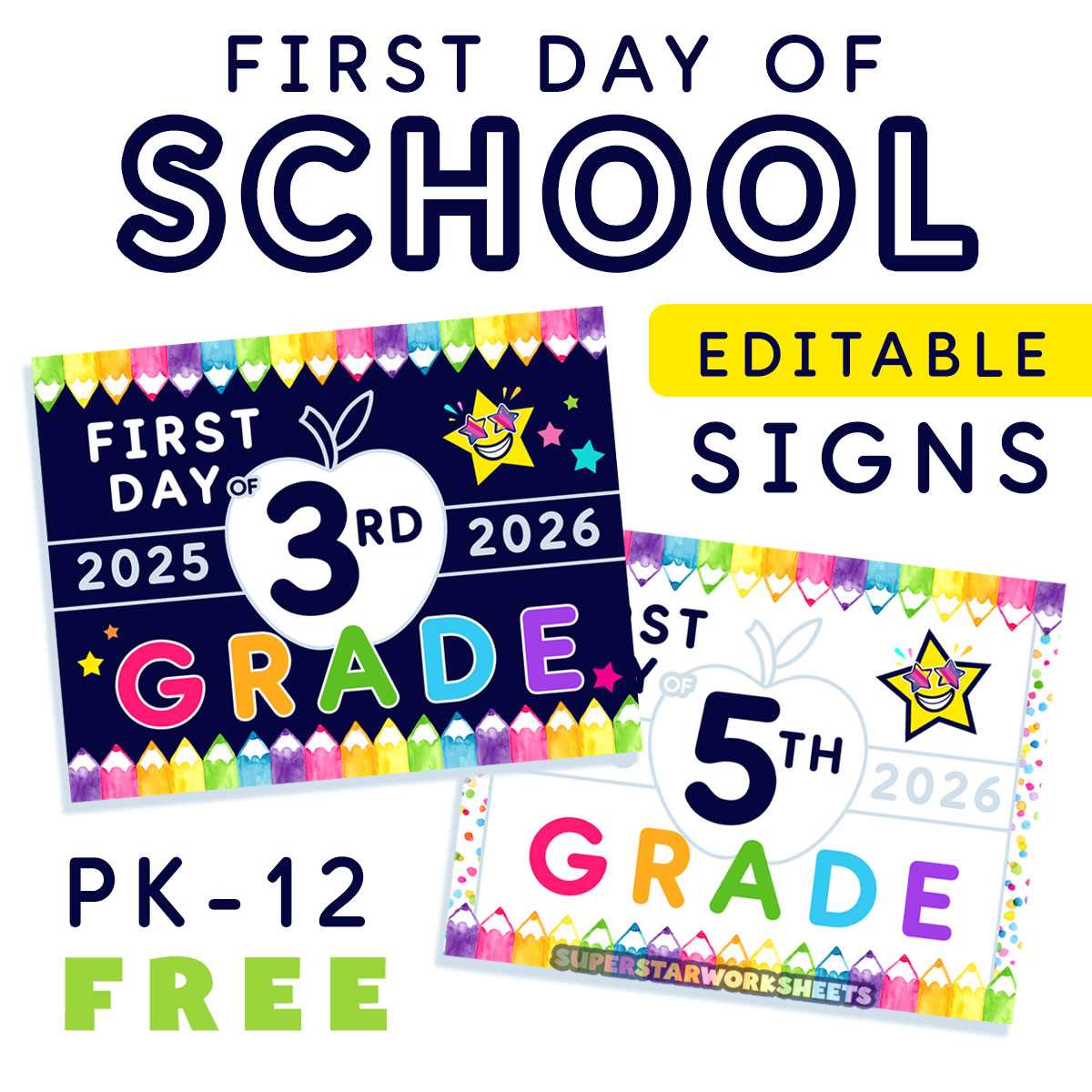 first day of kindergarten printable signs