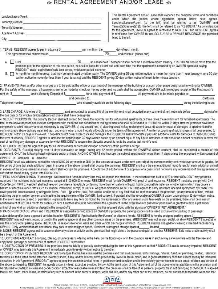 free printable rental agreement california free printable rental agreement california