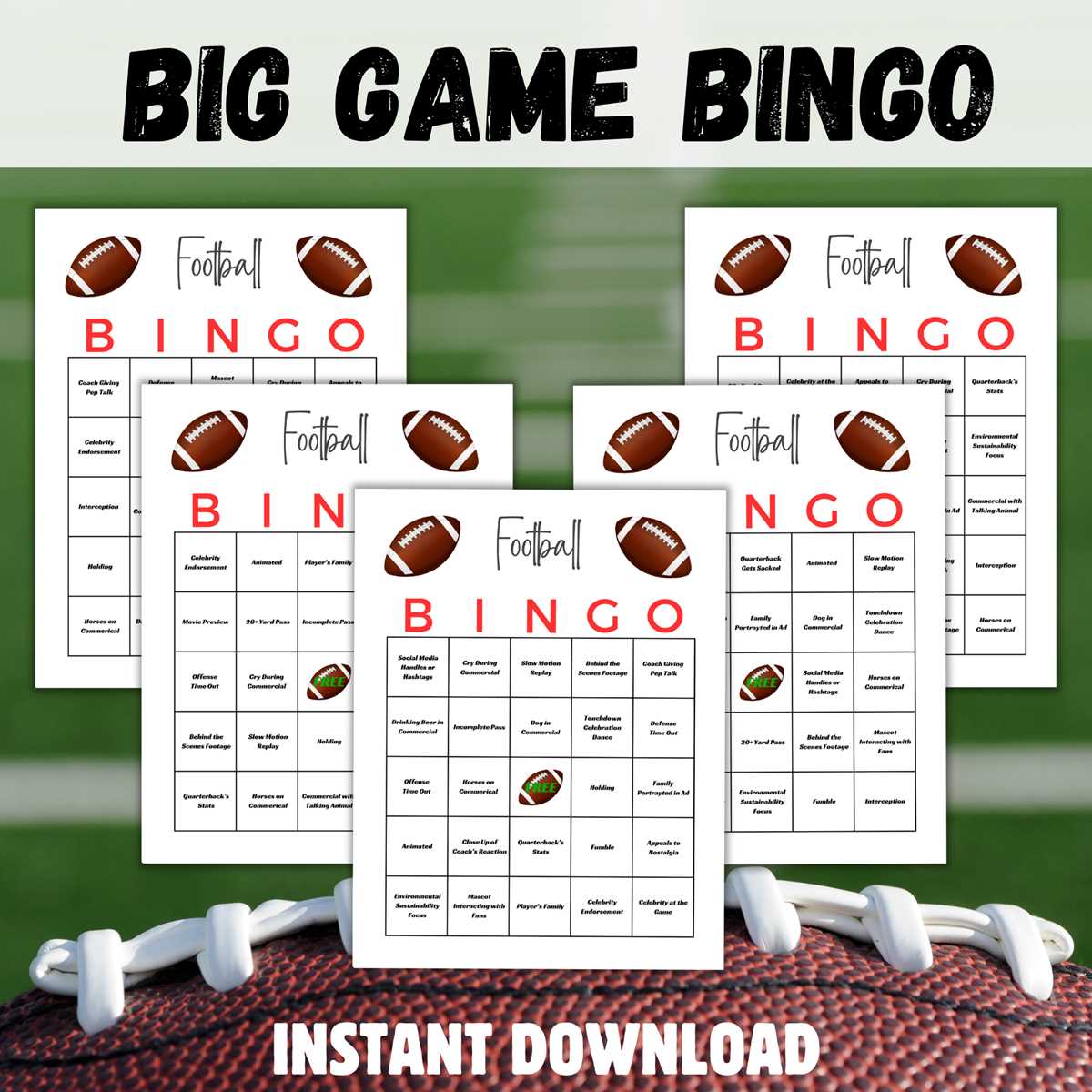 football bingo cards printable