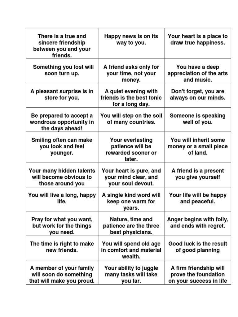 fortune cookie fortunes printable fortune cookie fortunes printable