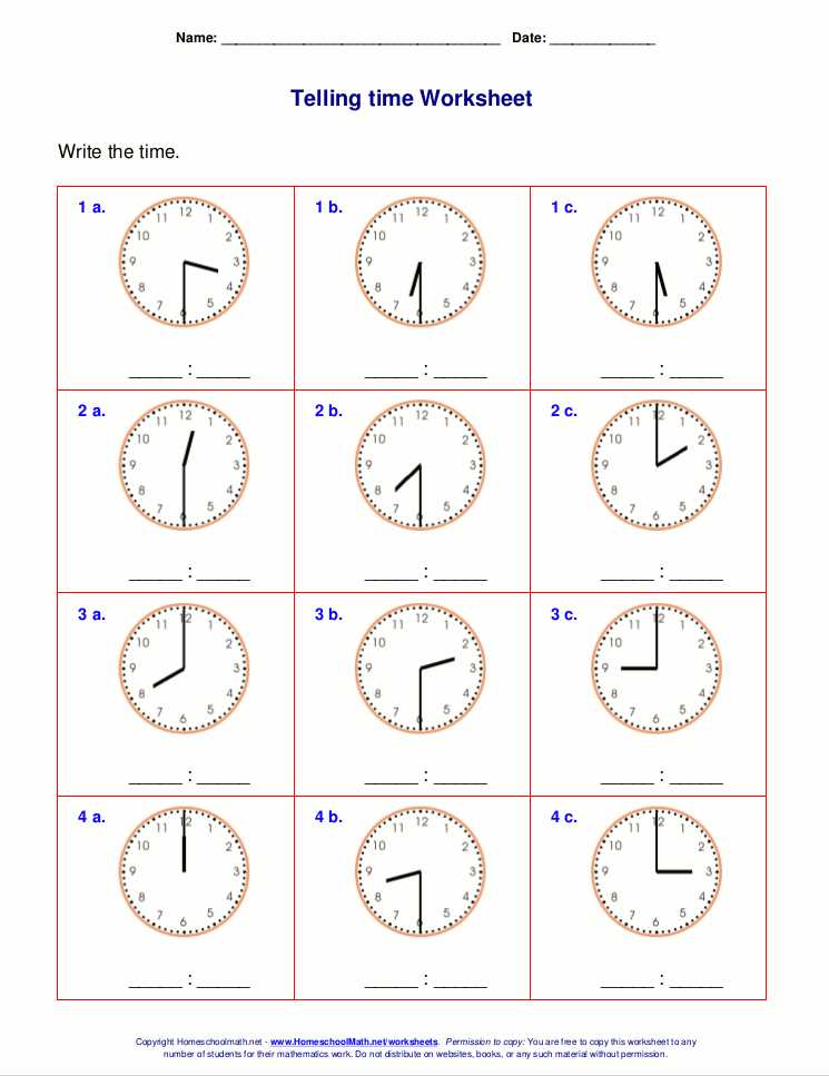 free printable clock worksheets
