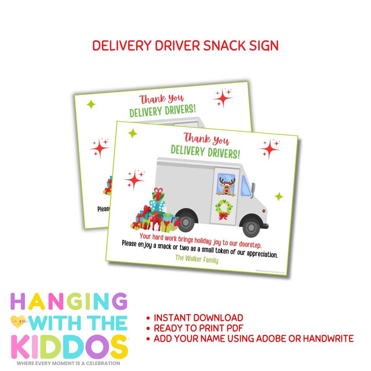 free printable delivery driver snack sign