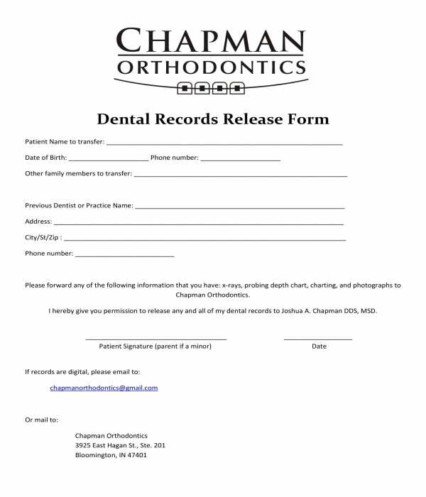 free printable dental records release form free printable dental records release form