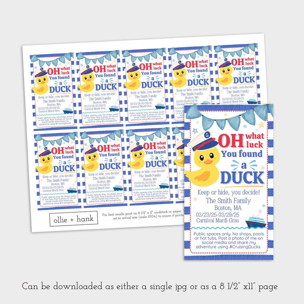 free printable editable cruise duck tags