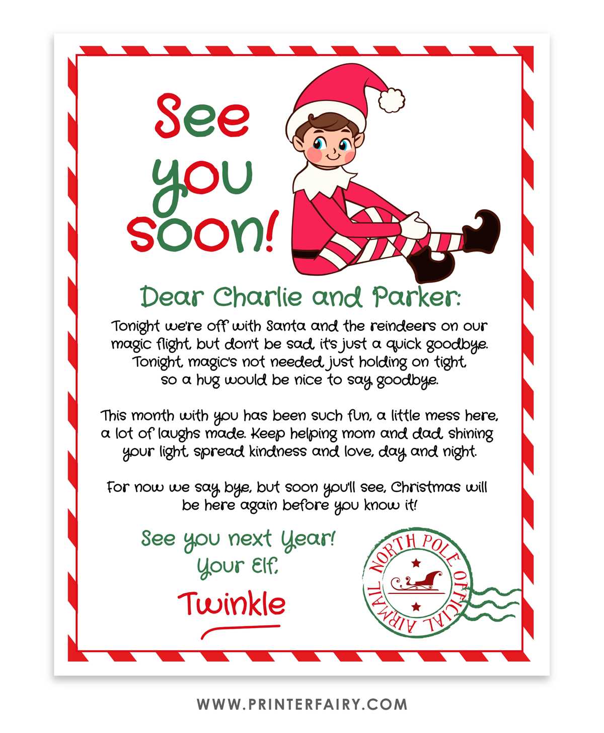 free printable elf on the shelf goodbye letters