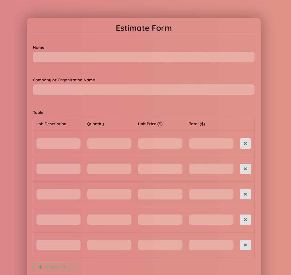 free printable estimate forms free printable estimate forms
