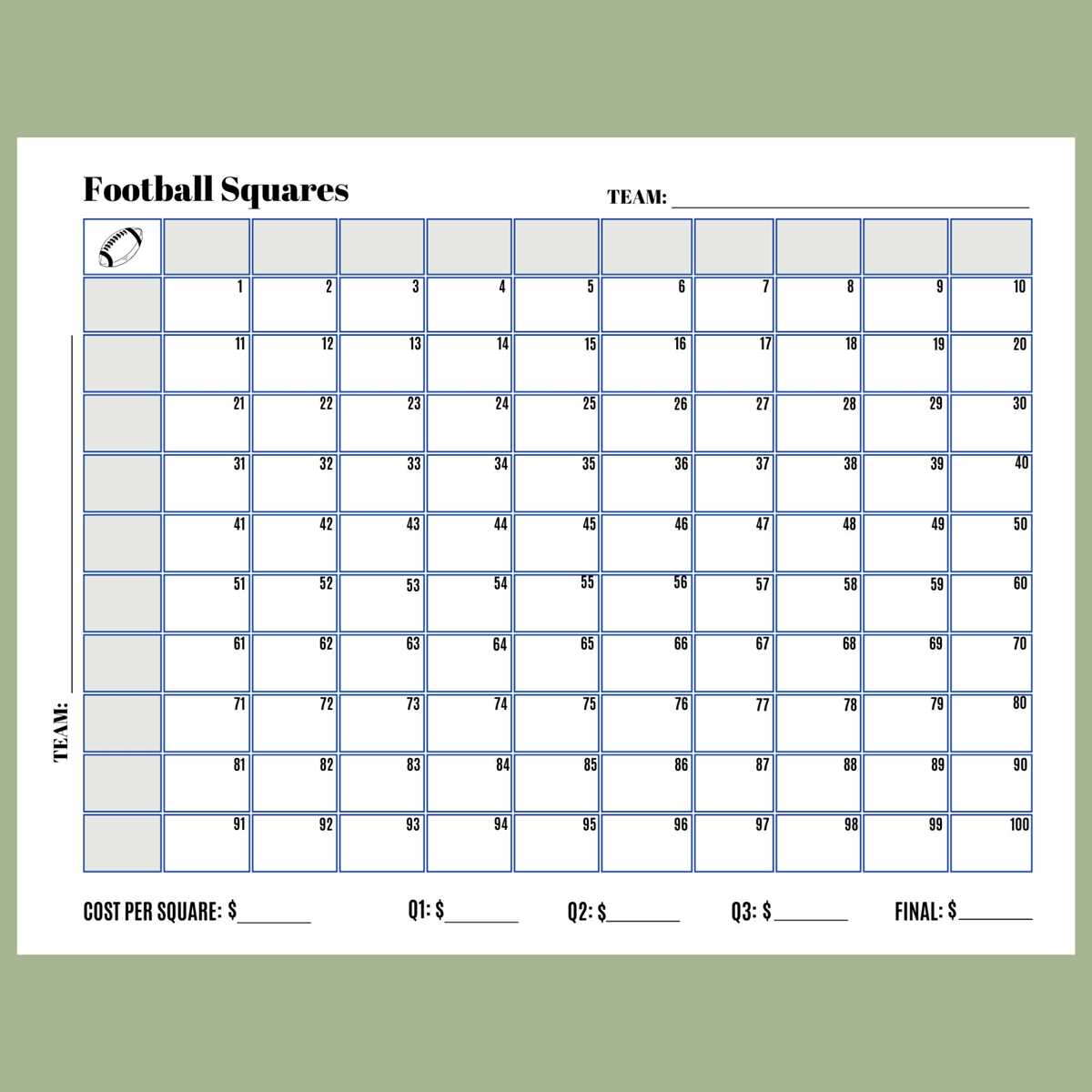 free printable football numbered football squares free printable football numbered football squares