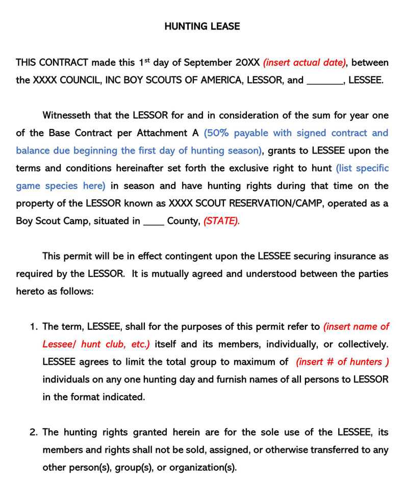free printable hunting lease agreement template word free printable hunting lease agreement template word