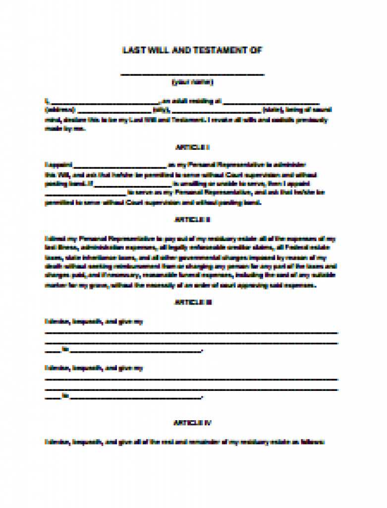 free printable last will testament blank forms