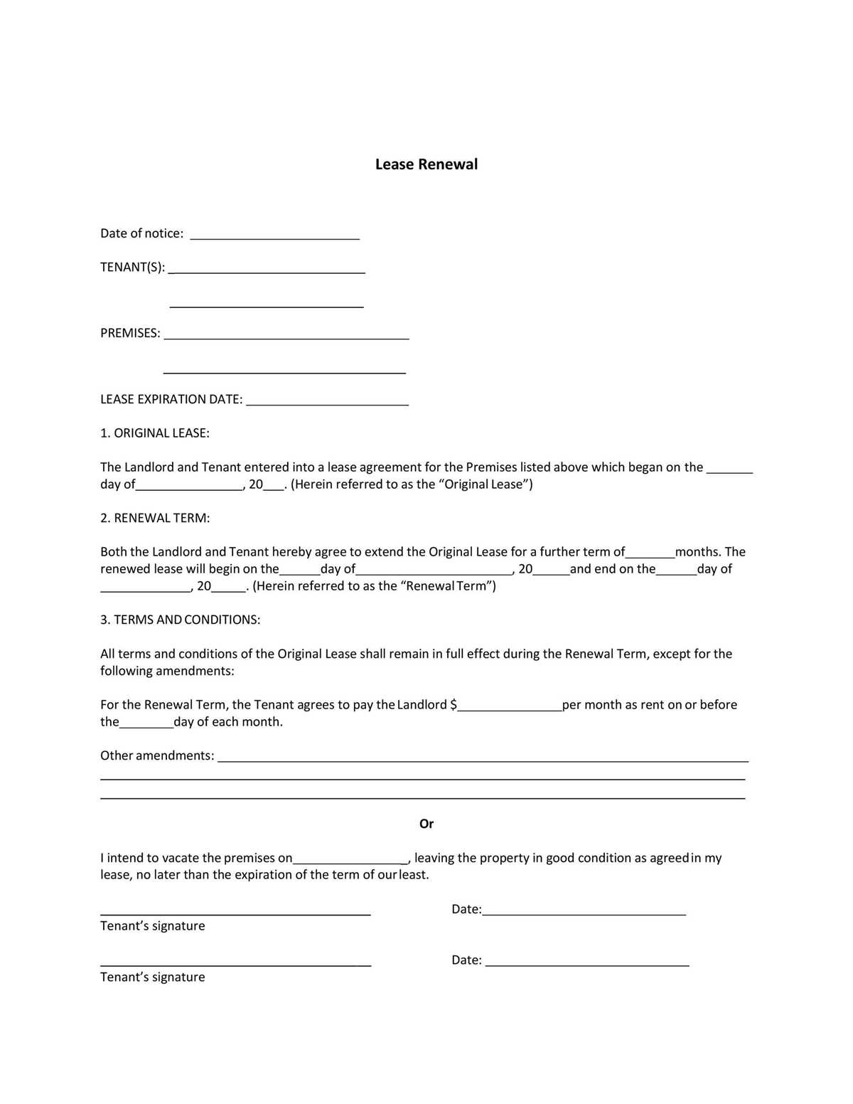 free printable lease renewal agreement