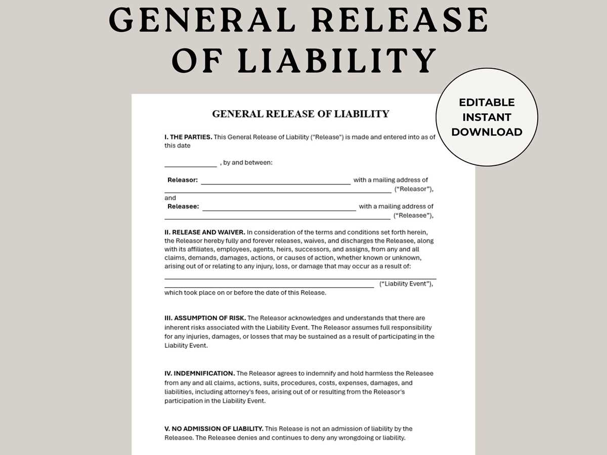 free printable release of liability form