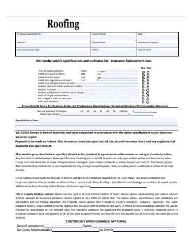 free printable roofing contract template