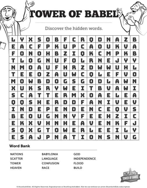 free printable tower of babel activities