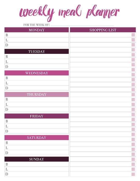 free printable weekly meal plan template