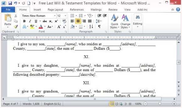 free printable will and testament forms