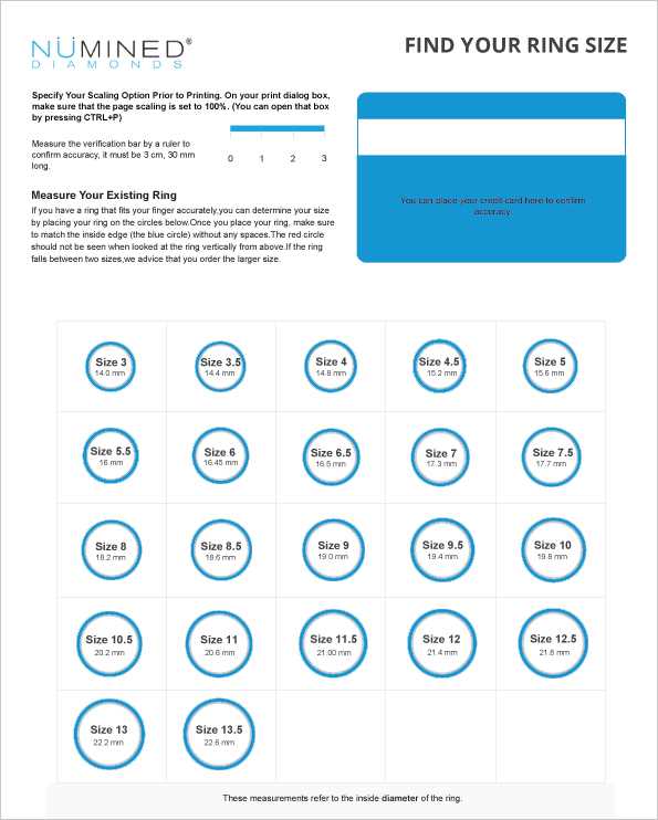 free ring size chart printable free ring size chart printable