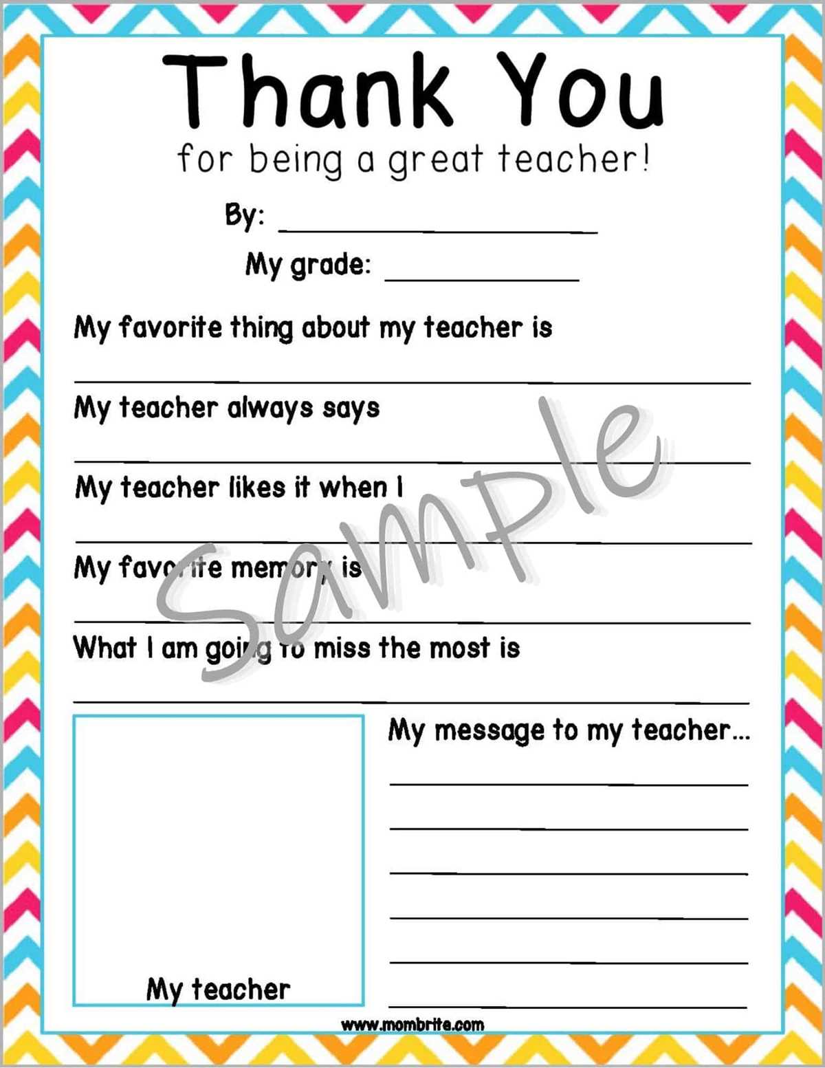 free thank you teacher printables