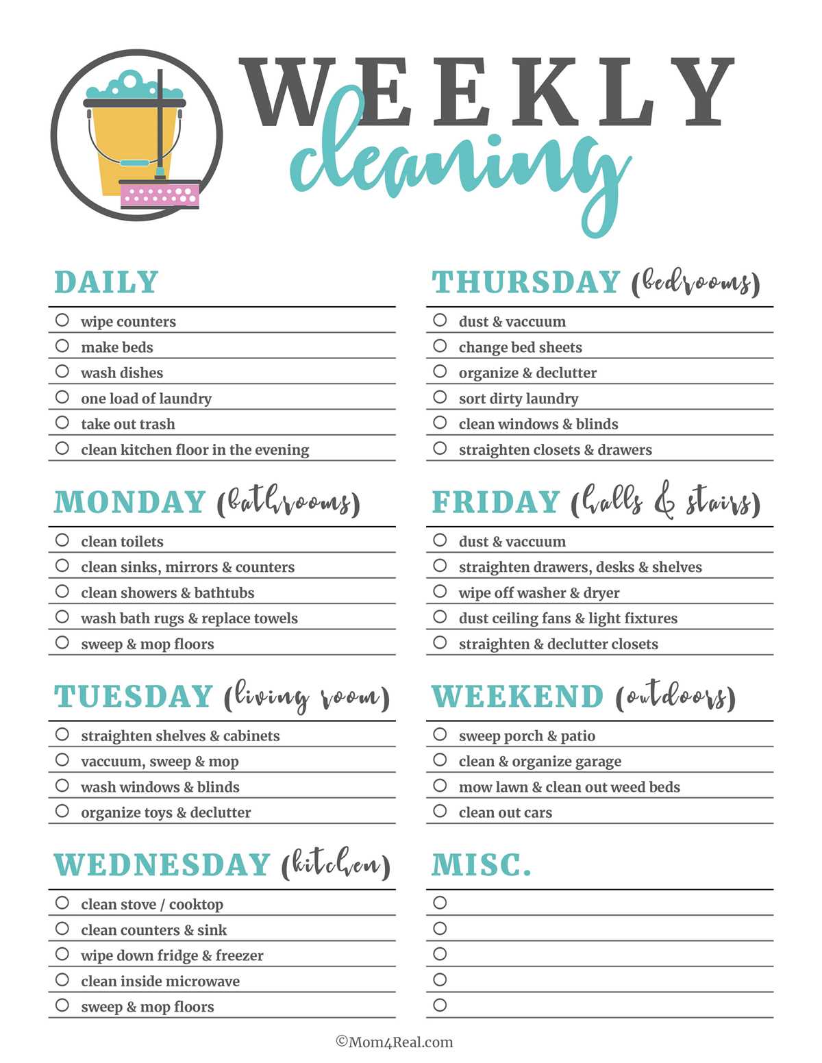 full house professional house cleaning checklist printable