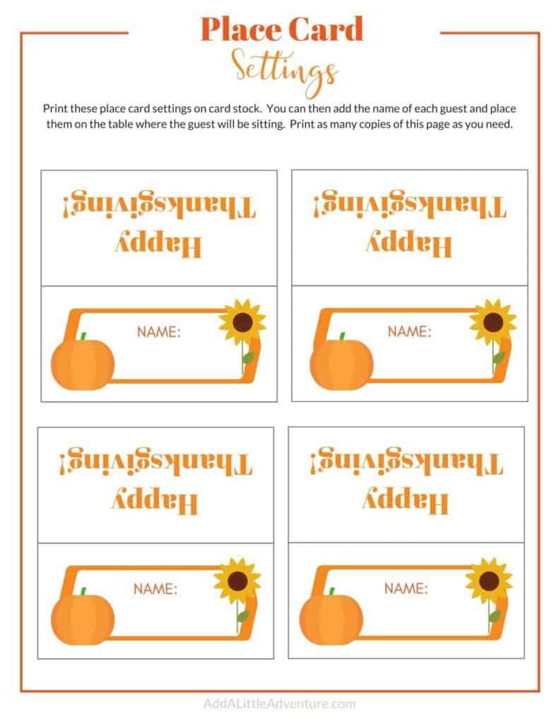 thanksgiving place cards free printable