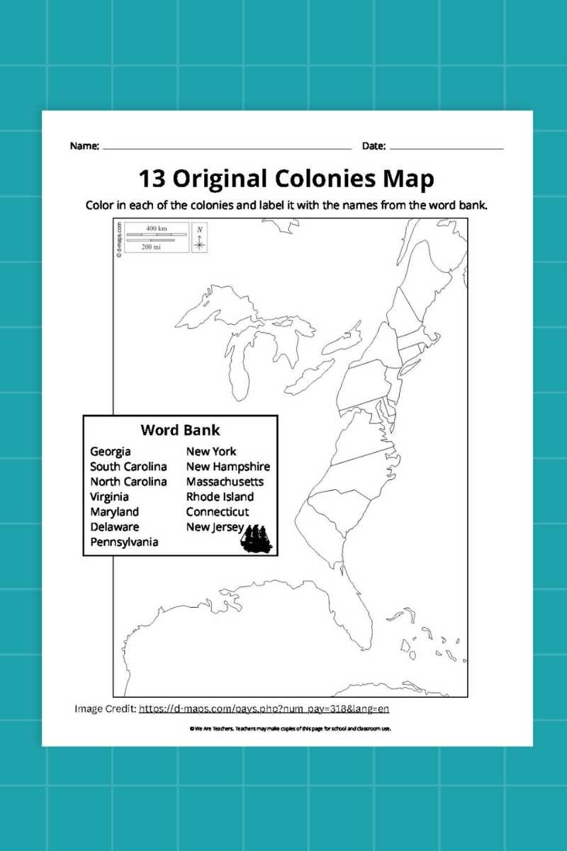 free printable map of 13 original colonies