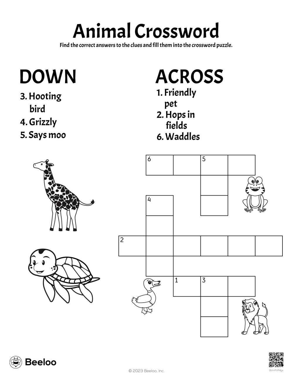 crossword puzzle animals printable