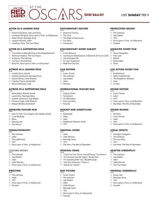 oscar ballot printable oscar ballot printable
