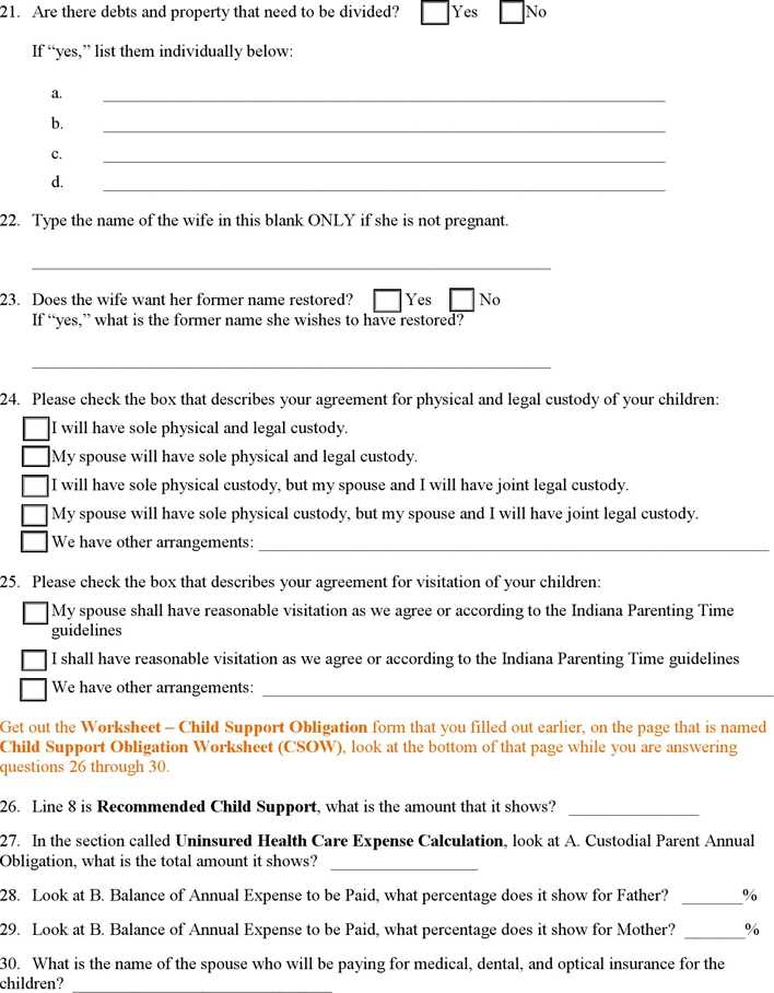 printable divorce papers indiana