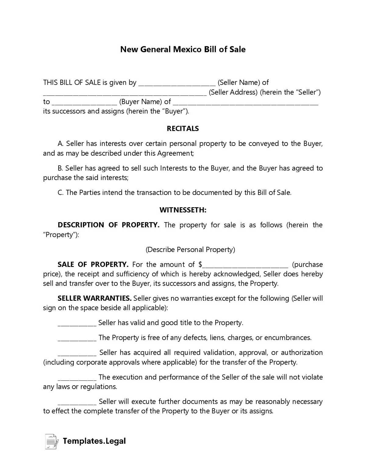printable bill of sale nm printable bill of sale nm