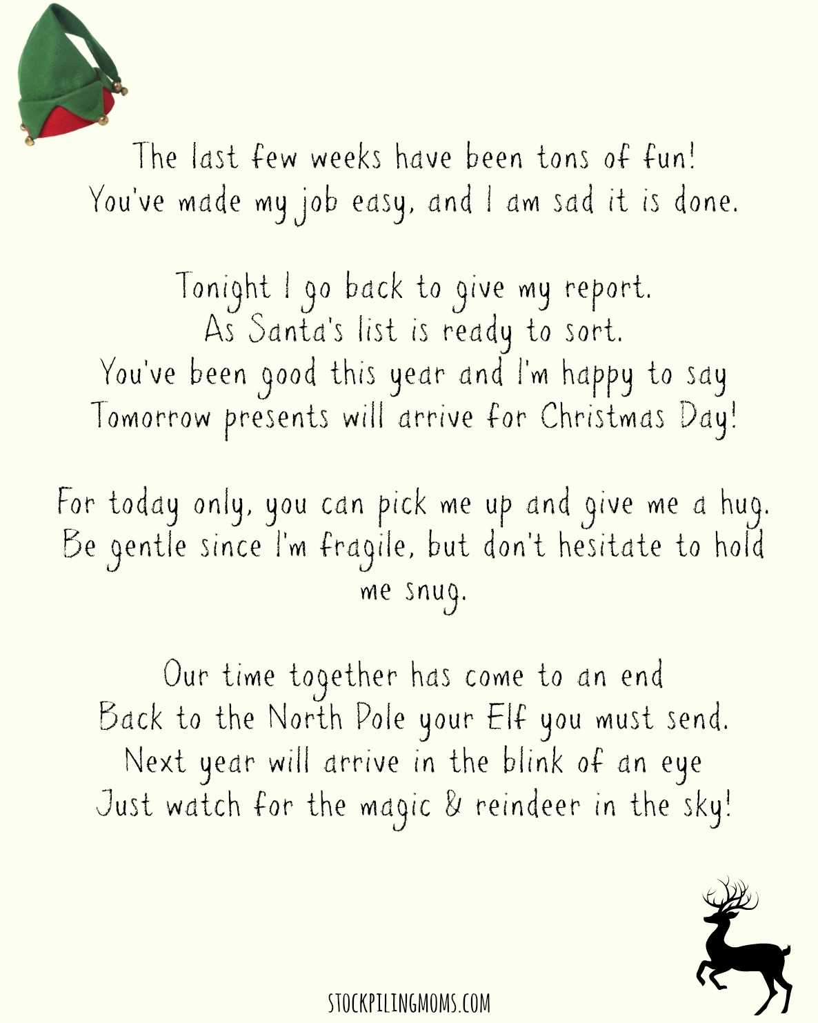 goodbye letter from elf free printable