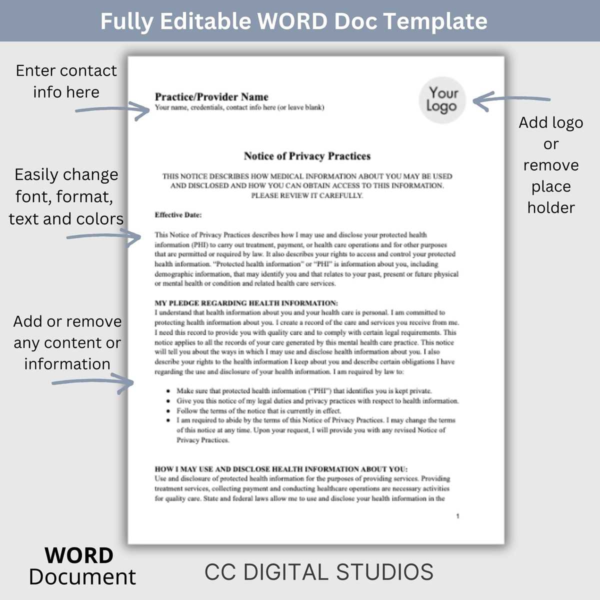 printable notice of privacy practices template