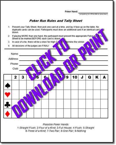poker run score sheet printable poker run score sheet printable