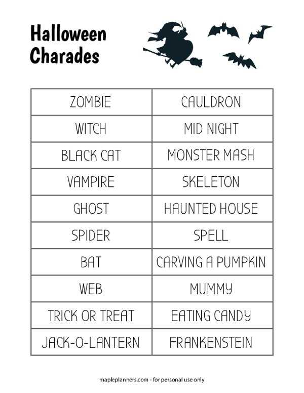 halloween charades printable