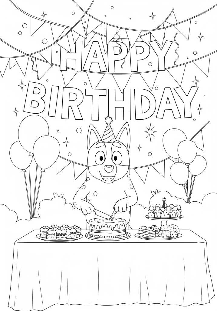 happy birthday bluey coloring page printable