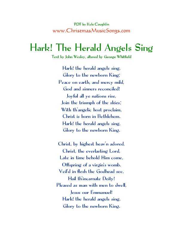 hark the herald angels sing lyrics printable