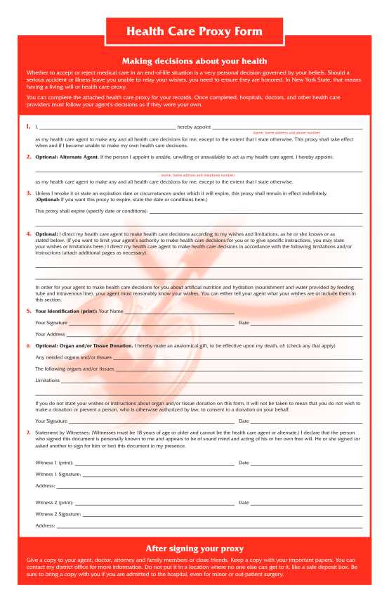 health care proxy form printable
