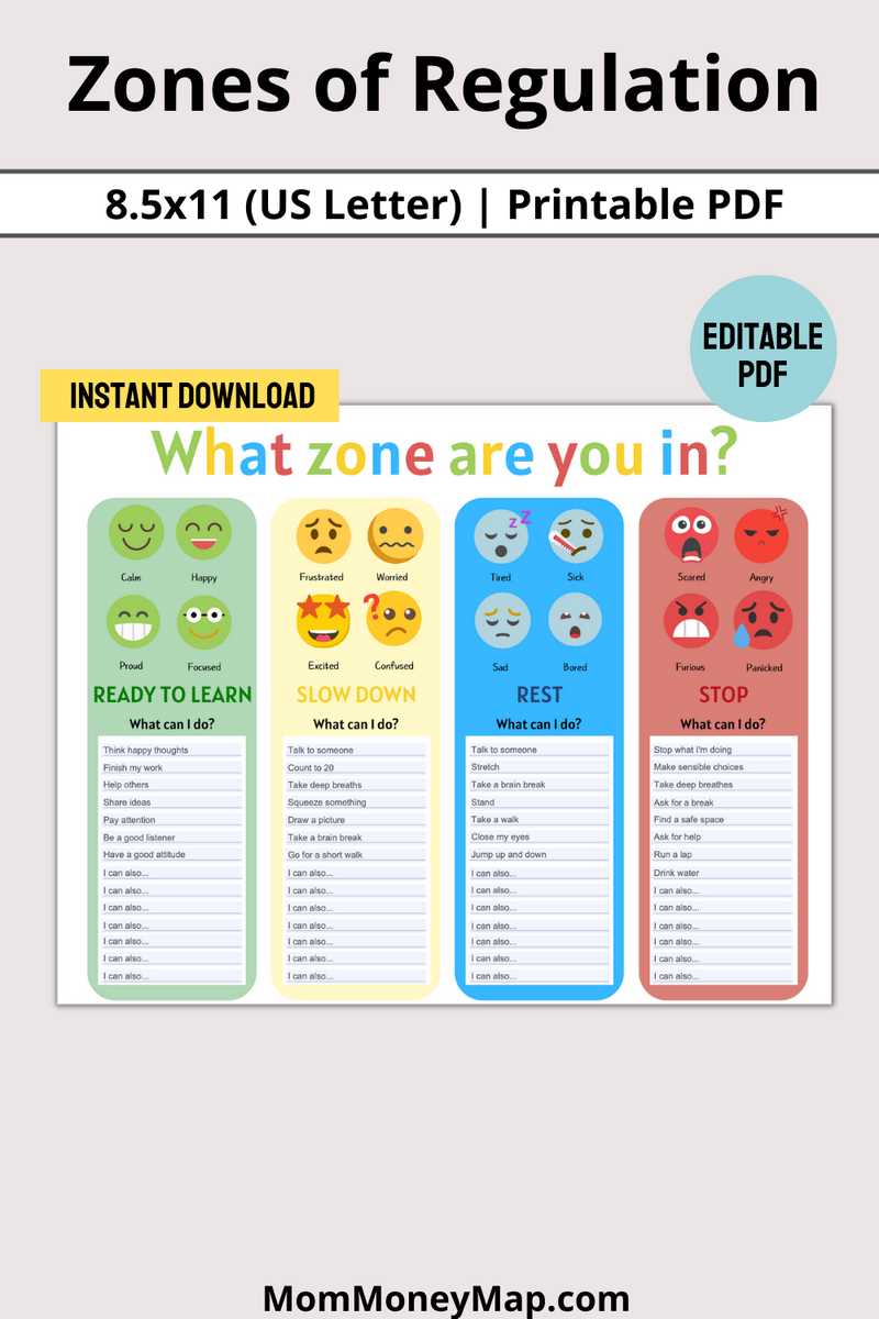 zones of regulation printables zones of regulation printables