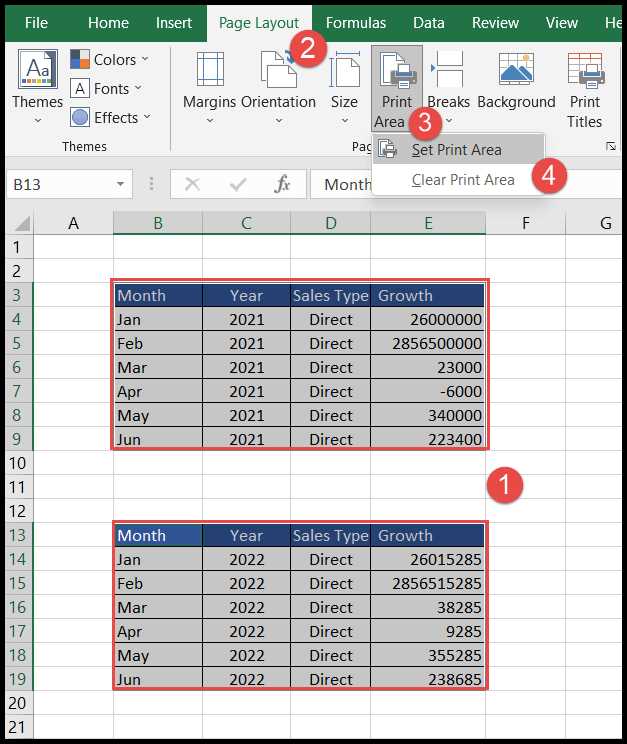 how to set printable area in excel