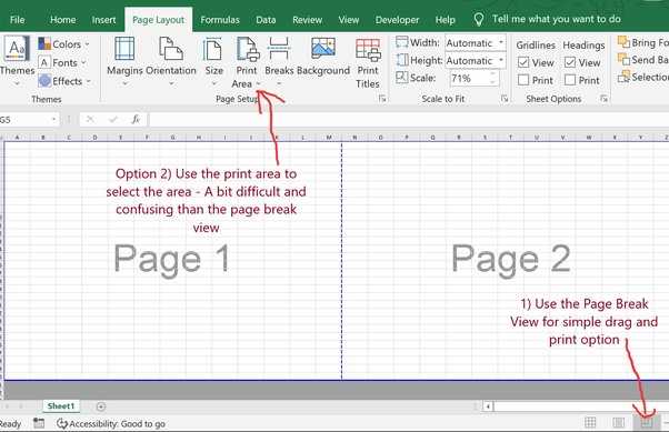 how to set printable area in excel