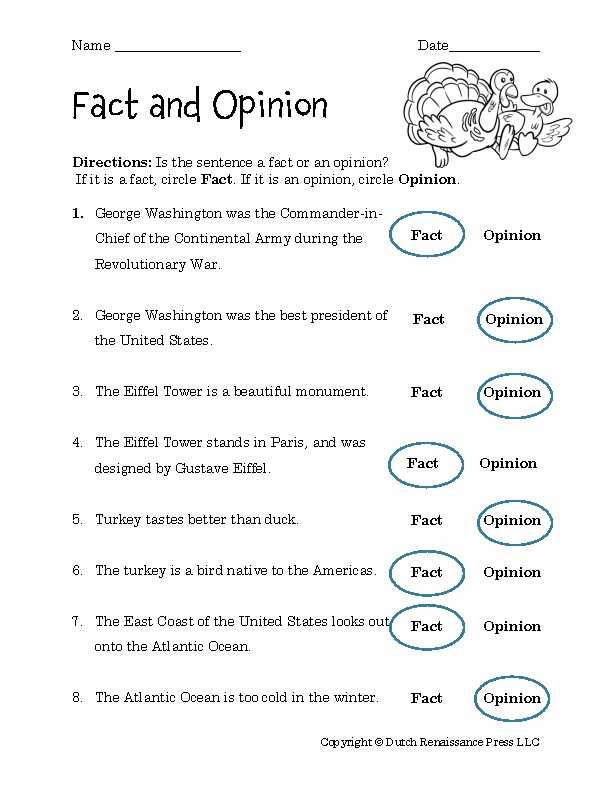 fact and opinion printables