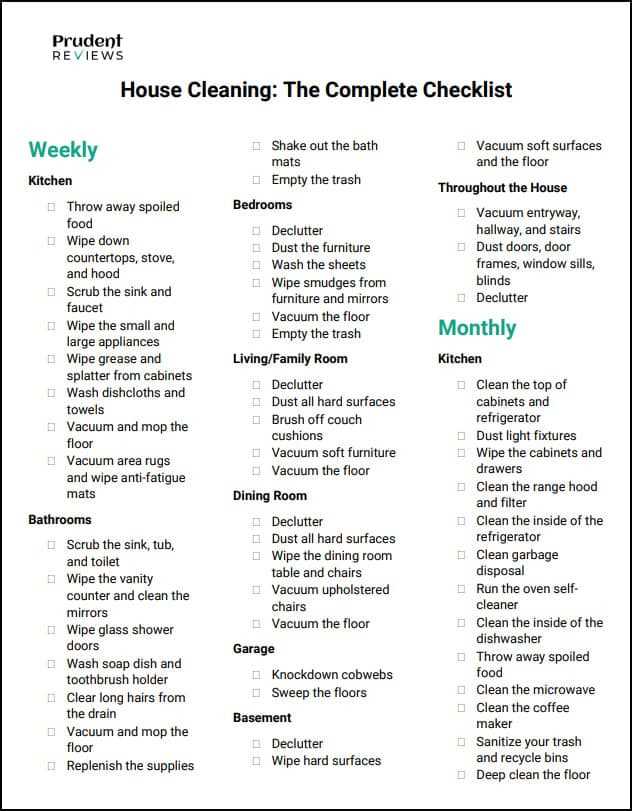 cleaning checklist by room printable
