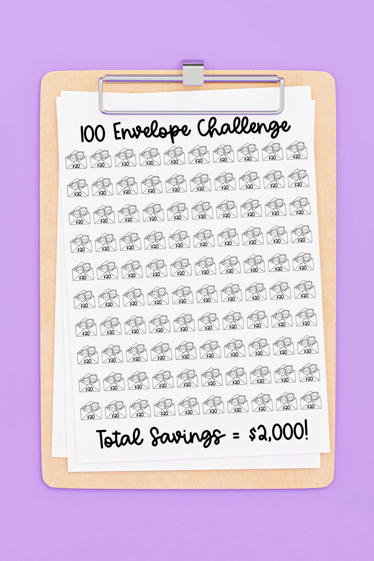 100 envelope challenge tracker printable