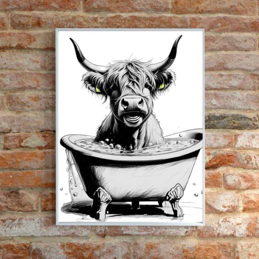 highland cow in bathtub printable