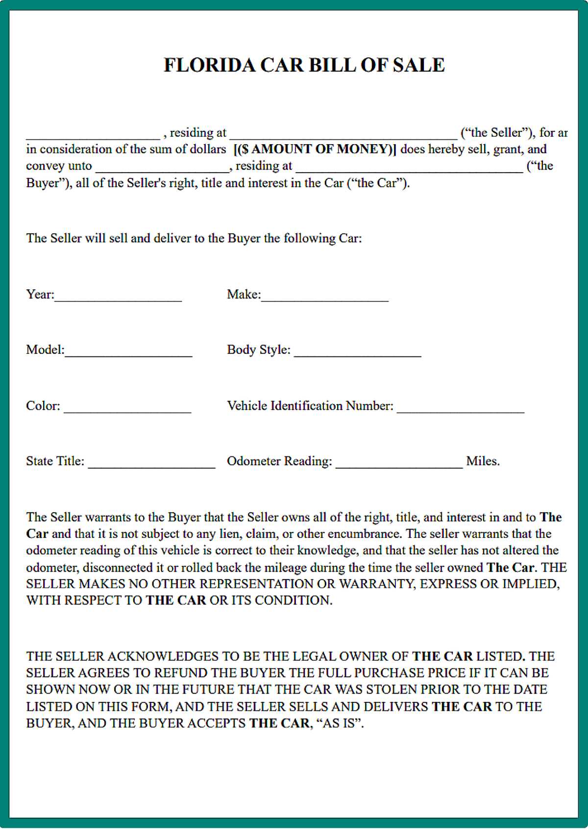 bill of sale florida printable bill of sale florida printable
