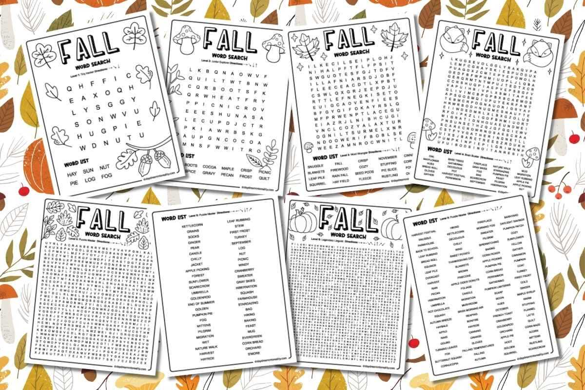 fall word searches printable