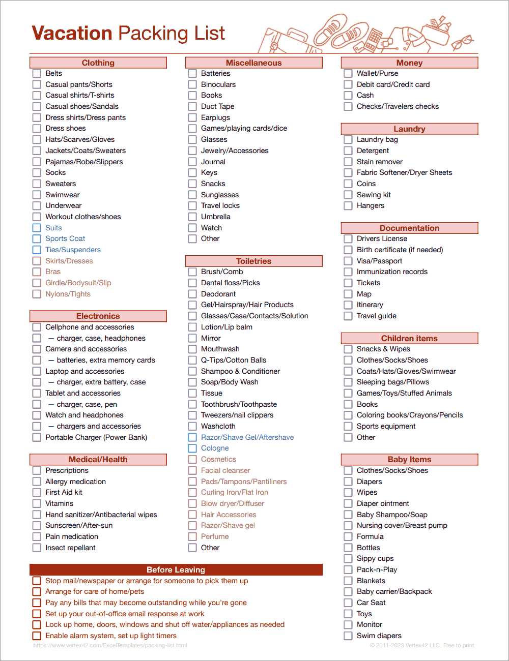 printable vacation list printable vacation list