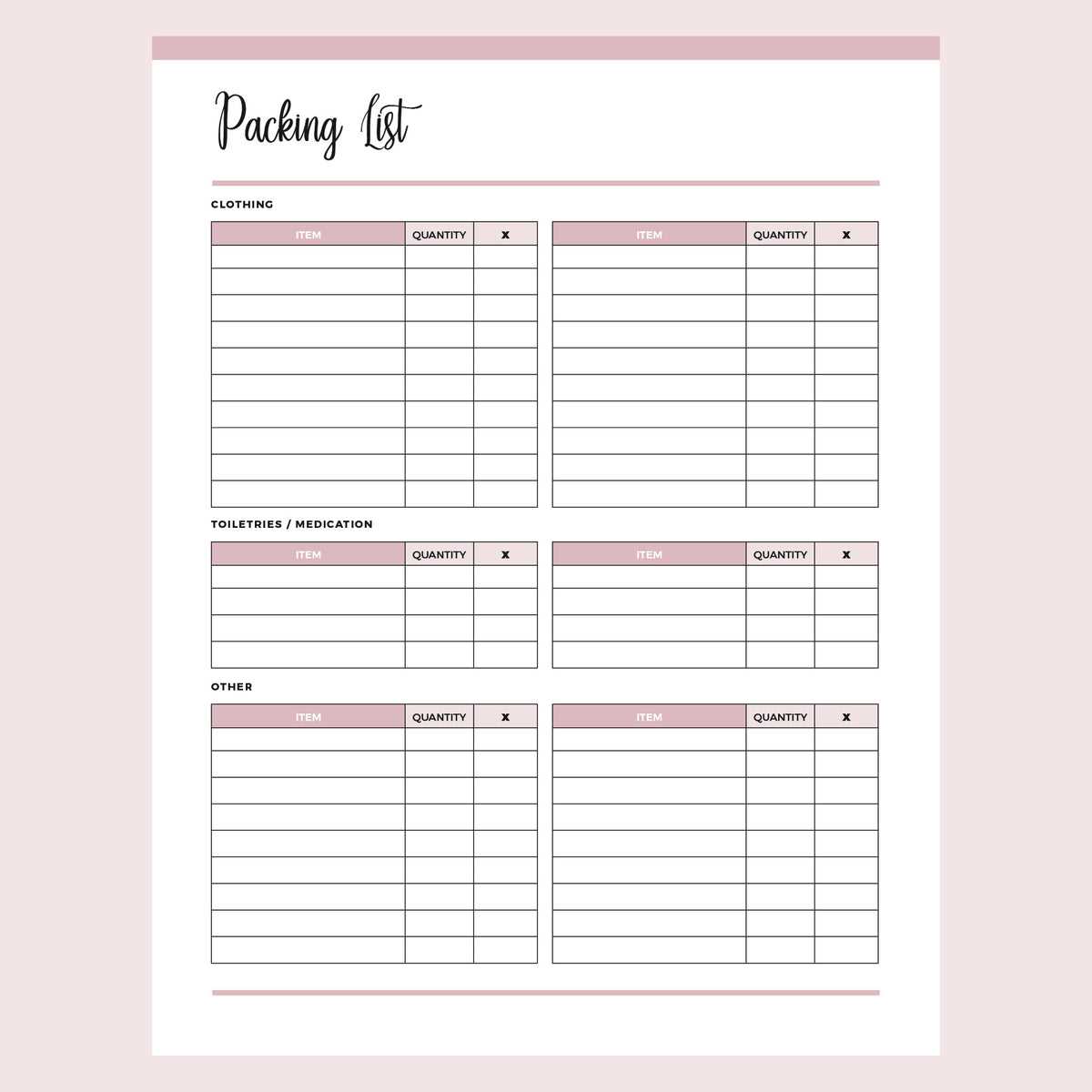packing list printable packing list printable