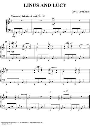 linus and lucy piano sheet music free printable linus and lucy piano sheet music free printable