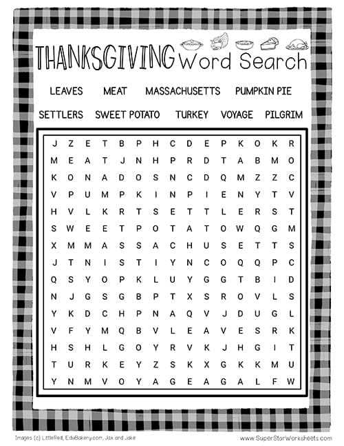 thanksgiving word search printable