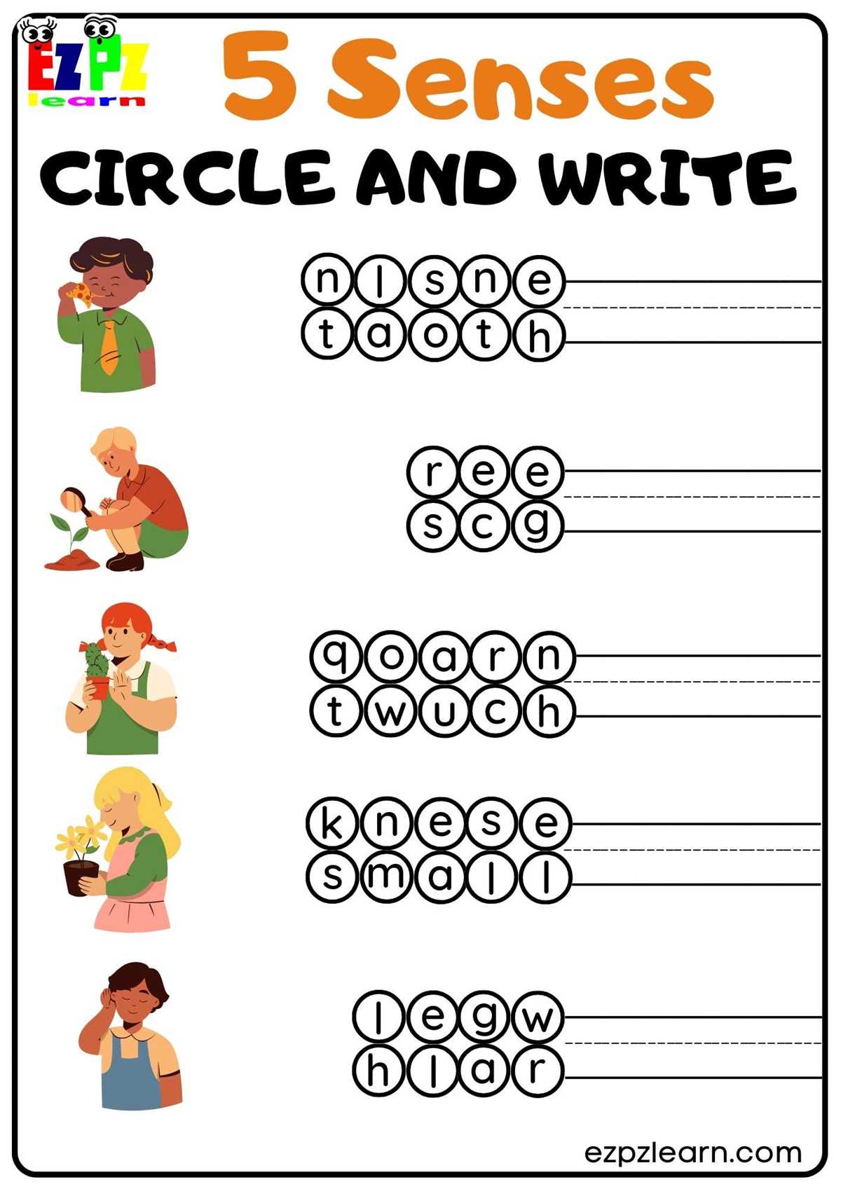 five senses printables five senses printables